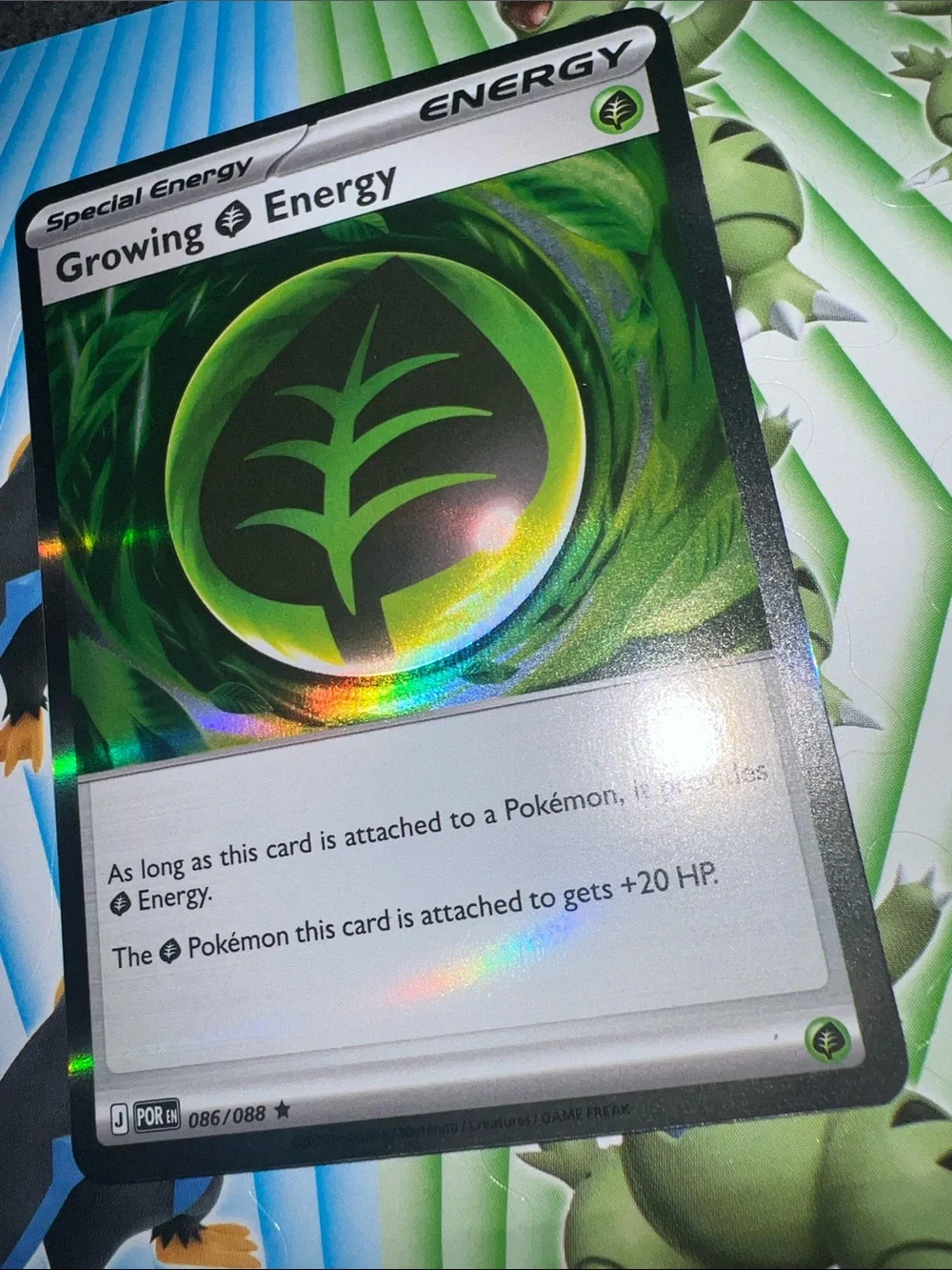 Pokemon Growing Energy Holo — Green & Black Artwork